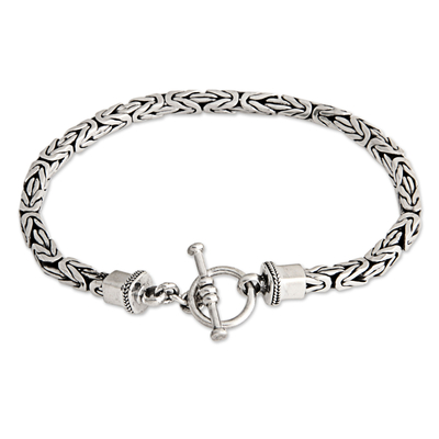 Men's sterling silver bracelet, 'Souls Entwine' - Men's Sterling Silver Chain Bracelet from Indonesia