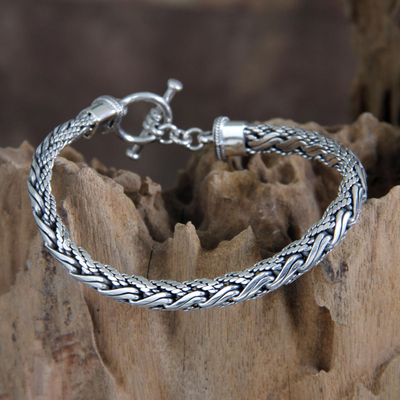 Men's sterling silver bracelet, 'Surf' - Men's Handcrafted Sterling Silver Chain Bracelet