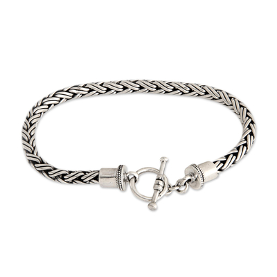 Men's sterling silver bracelet, 'Balinese Python' - Men's Sterling Silver Chain Bracelet from Indonesia