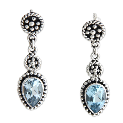 Blue topaz dangle earrings, 'Balinese Jackfruit' - Blue Topaz and Sterling Silver Dangle Earrings