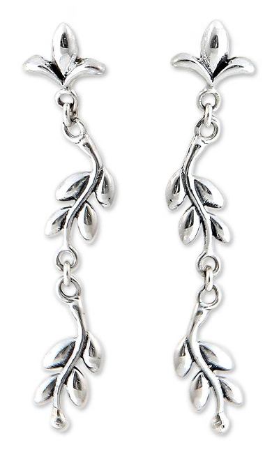 Sterling silver dangle earrings, 'A New Leaf' - Handmade Sterling Silver Dangle Earrings
