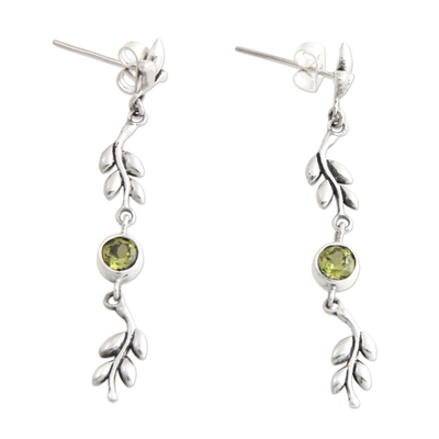 Peridot dangle earrings, 'A New Leaf' - Sterling Silver and Peridot Dangle Earrings