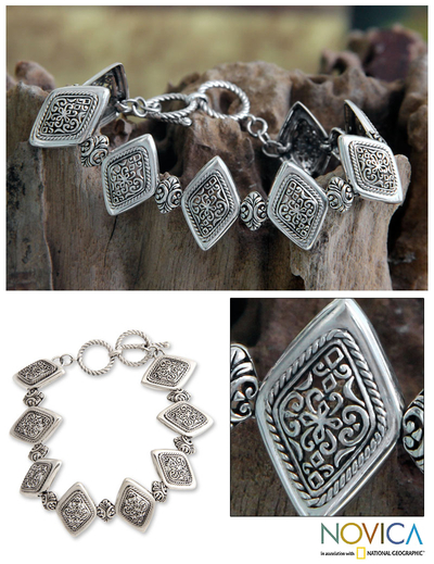 Sterling silver link bracelet, 'Ubud Rice Field' - Artisan Jewellery Sterling Silver Link Bracelet