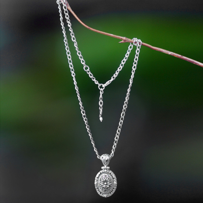 Collar de flores de plata de primera ley - Collar con colgante floral hecho a mano en plata de primera ley