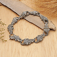 Men's sterling silver link bracelet, 'Tropical Crocodile'