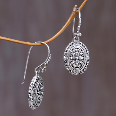 Sterling silver flower earrings, 'Pura Lotus' - Indonesian Sterling Silver Dangle Earrings