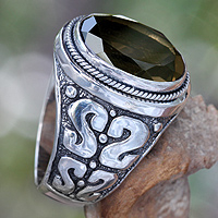 Men's smoky quartz ring, 'Java Shadow'