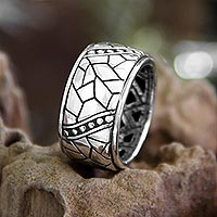 Men's sterling silver ring, 'Java Paths'