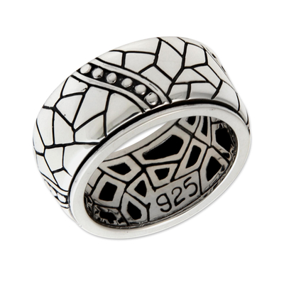 Men's sterling silver ring, 'Java Paths' - Men's Modern Sterling Silver Band Ring