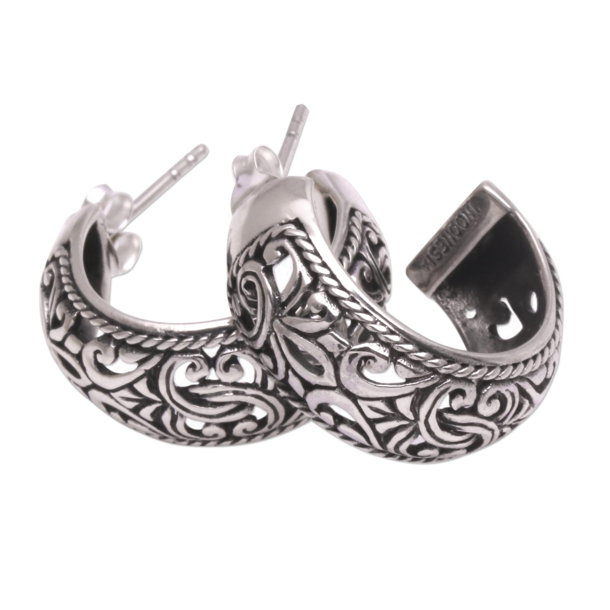 Silver Hoops Earrings in Filigree art by Silver Linings