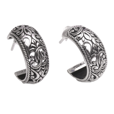 Sterling silver half hoop earrings, 'Hanging Garden' - Sterling Silver Hoop Earrings