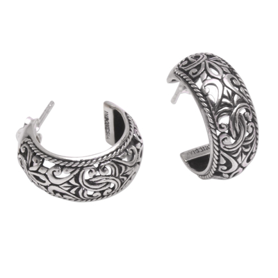 Sterling silver half hoop earrings, 'Hanging Garden' - Sterling Silver Hoop Earrings