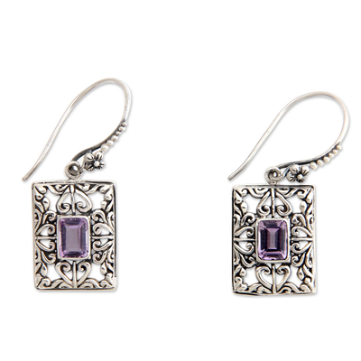 Amethyst dangle earrings, 'Mythic Garden' - Sterling Silver and Amethyst Dangle Earrings