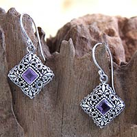 Amethyst flower earrings, 'Batuan Garden' - Amethyst flower earrings