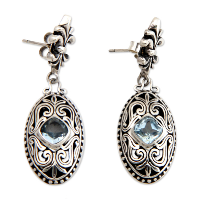 Blue topaz dangle earrings, 'Jungle Kingdom' - Blue Topaz and Sterling Silver Dangle Earrings