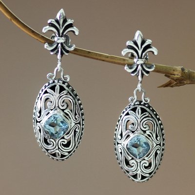 Blue topaz dangle earrings, 'Jungle Kingdom' - Blue Topaz and Sterling Silver Dangle Earrings