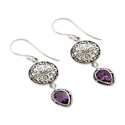 Amethyst dangle earrings, 'Kintamani' - Sterling Silver and Amethyst Dangle Earrings