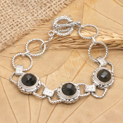 Onyx link bracelet, 'Dark Moon' - Onyx link bracelet