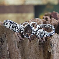 Smoky quartz pendant bracelet, 'Forever' - Balinese Smoky Quartz and Sterling Silver Bracelet 