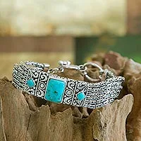 Sterling silver wristband bracelet, 'Sweet Paradise' - Silver and Reconstituted Turquoise Bracelet