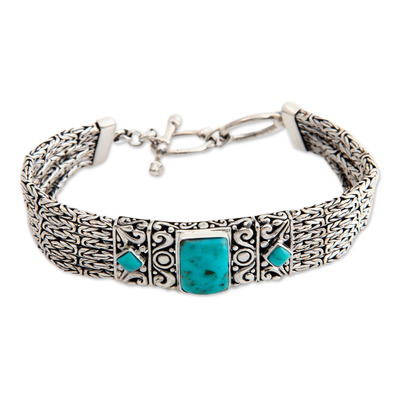 Sterling silver wristband bracelet, 'Sweet Paradise' - Sterling Silver and Reconstituted Turquoise Bracelet