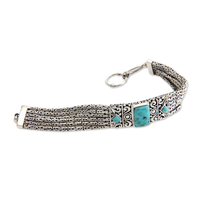 Sterling silver wristband bracelet, 'Sweet Paradise' - Sterling Silver and Reconstituted Turquoise Bracelet