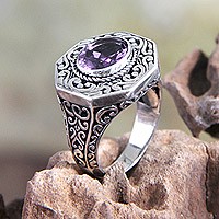 Anillo de cóctel de amatista, 'Mystic Wisdom' - Anillo de cóctel de plata y amatista hecho a mano