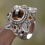 Quartz and citrine cocktail ring, 'Sun Splendor' - Sterling Silver and Smoky Quartz Cocktail Ring