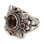 Quartz and citrine cocktail ring, 'Sun Splendor' - Sterling Silver and Smoky Quartz Cocktail Ring
