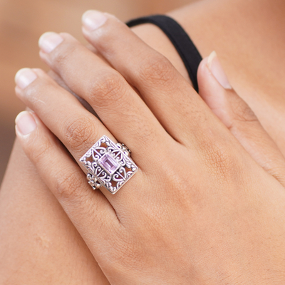 Amethyst cocktail ring, 'Mythic Garden' - Sterling Silver and Amethyst Cocktail Ring
