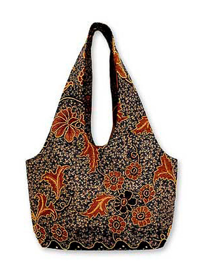 Beaded Batik Cotton Shoulder Bag - Worawari Bouquet | NOVICA