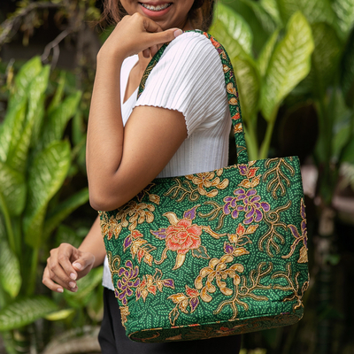 Beaded cotton batik tote bag, Princess Art