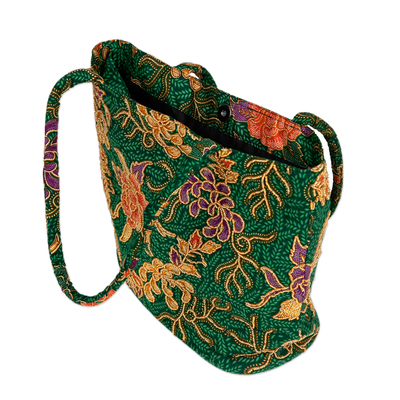 Beaded cotton batik tote bag, 'Princess Art' - Indonesian Batik and Bead Cotton Tote Bag