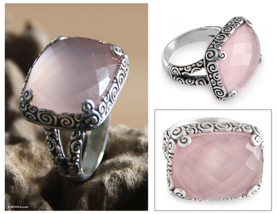 Sterling silver cocktail ring, 'Heart of Rose' - Sterling Silver and Pink Chalcedony Ring