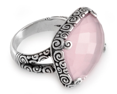 Sterling silver cocktail ring, 'Heart of Rose' - Sterling Silver and Pink Chalcedony Ring
