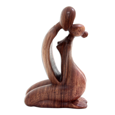 Wood statuette, 'A Kiss on the Cheek' - Wood statuette