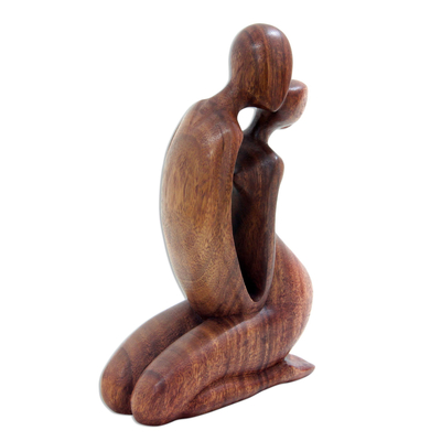 Wood statuette, 'A Kiss on the Cheek' - Wood statuette