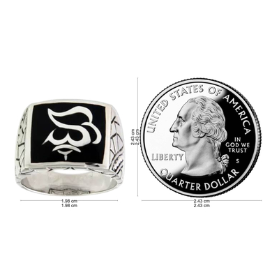 Men's sterling silver ring, 'Balinese Om' - Men's Unique Sterling Silver Signet Ring