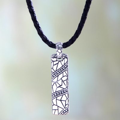 Men's sterling silver pendant necklace, 'Java Paths' - Men's Handcrafted Sterling Silver Pendant Necklace