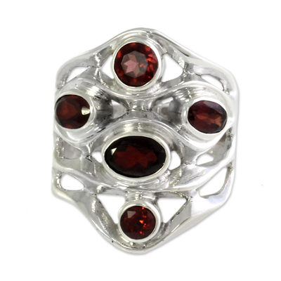 Garnet cluster ring, 'Scarlet Gaze' - Sterling Silver and Garnet Ring