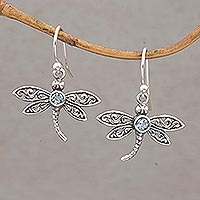 Blue topaz dangle earrings, Enchanted Dragonfly