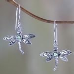 Peridot dangle earrings, 'Enchanted Dragonfly' - Sterling Silver and Peridot Dangle Earrings