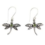 Peridot dangle earrings, 'Enchanted Dragonfly' - Sterling Silver and Peridot Dangle Earrings