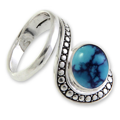 Sterling silver cocktail ring, 'Sanur Swirl' - Sterling Silver and Reconstituted Turquoise Ring