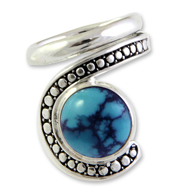 Sterling silver cocktail ring, 'Sanur Swirl' - Sterling Silver and Reconstituted Turquoise Ring