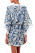 Silk robe, 'Floral Kimono' - Blue Silk Screen Print Tropical Hibiscus Women's Robe (image 2c) thumbail