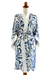 Silk robe, 'Floral Kimono' - Blue Silk Painted Robe (image 2d) thumbail
