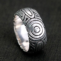 Sterling silver band ring, 'Javanese Enigma'