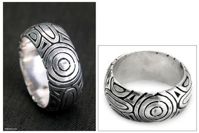Sterling silver band ring, 'Javanese Enigma' - Sterling silver band ring
