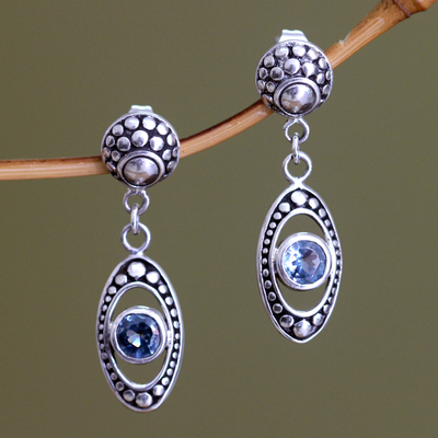 Blue topaz dangle earrings, 'Reflections in Blue' - Blue Topaz and Sterling Silver Dangle Earrings